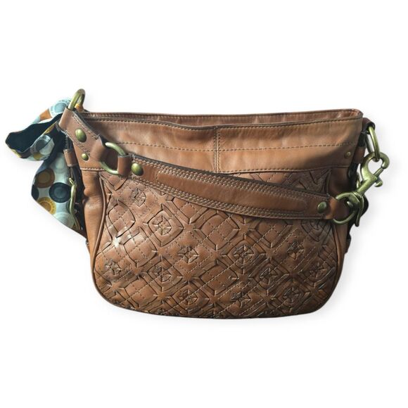 Vintage Coach Zoe Embroidered Pieced Whiskey Leather With Bow- Preowned, EUC - Picture 2 of 10